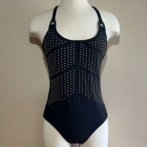Nanette Lapore Swimsuit Black Medium Zahia Studded One Piece Bathing Resort Glam